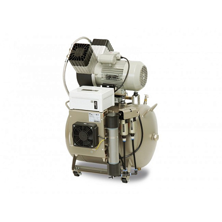 EKOM DK50 2V/50 - безмасляный компрессор для 2-x стоматологических установок без кожуха, без осушителя, с ресивером 50 л